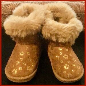 Cozy Brown Warm Winter Kids Booties Faux Fur Lined ~ Sz 8